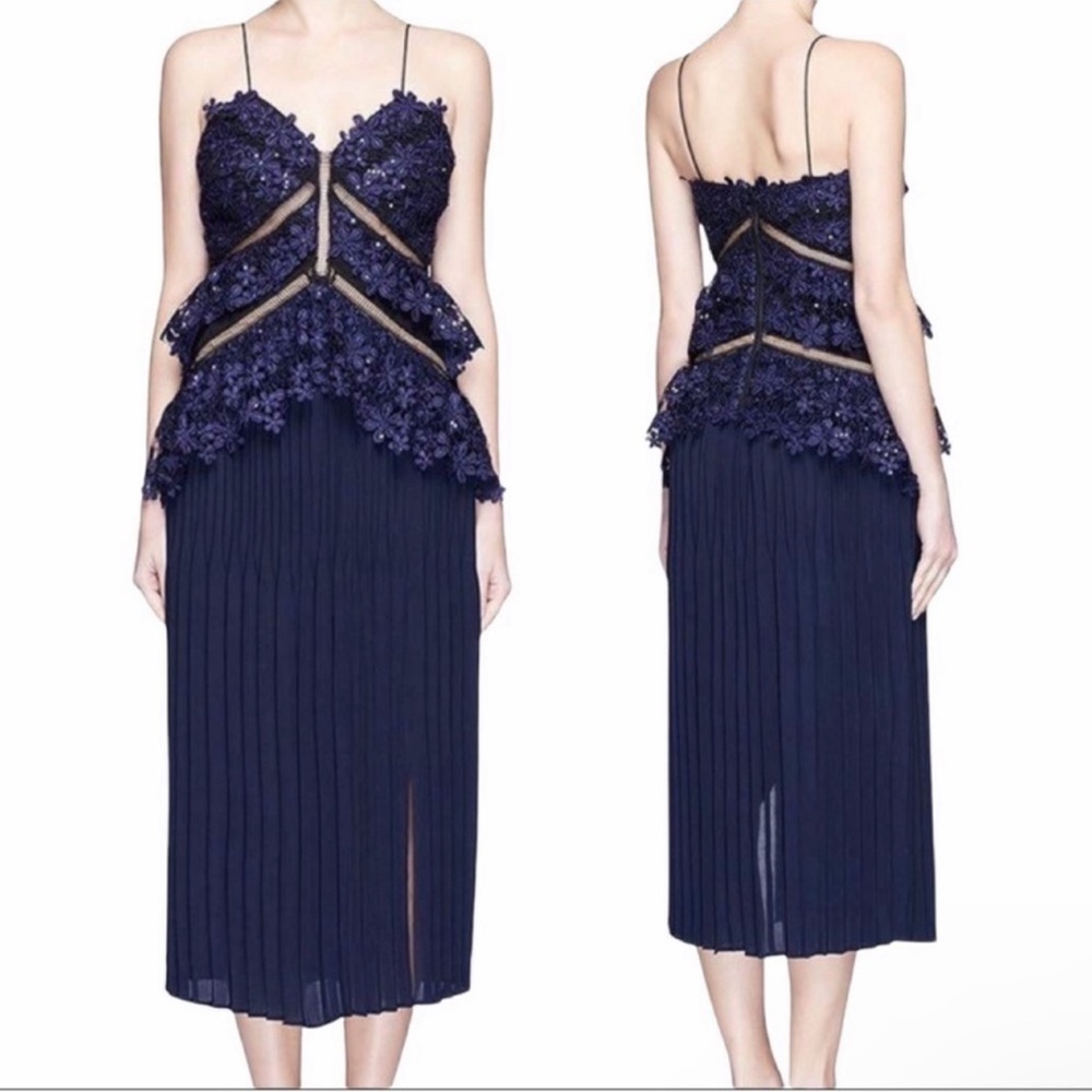 SELF-PORTRAIT Floral Lace Double Peplum Midi Dress 
size 6